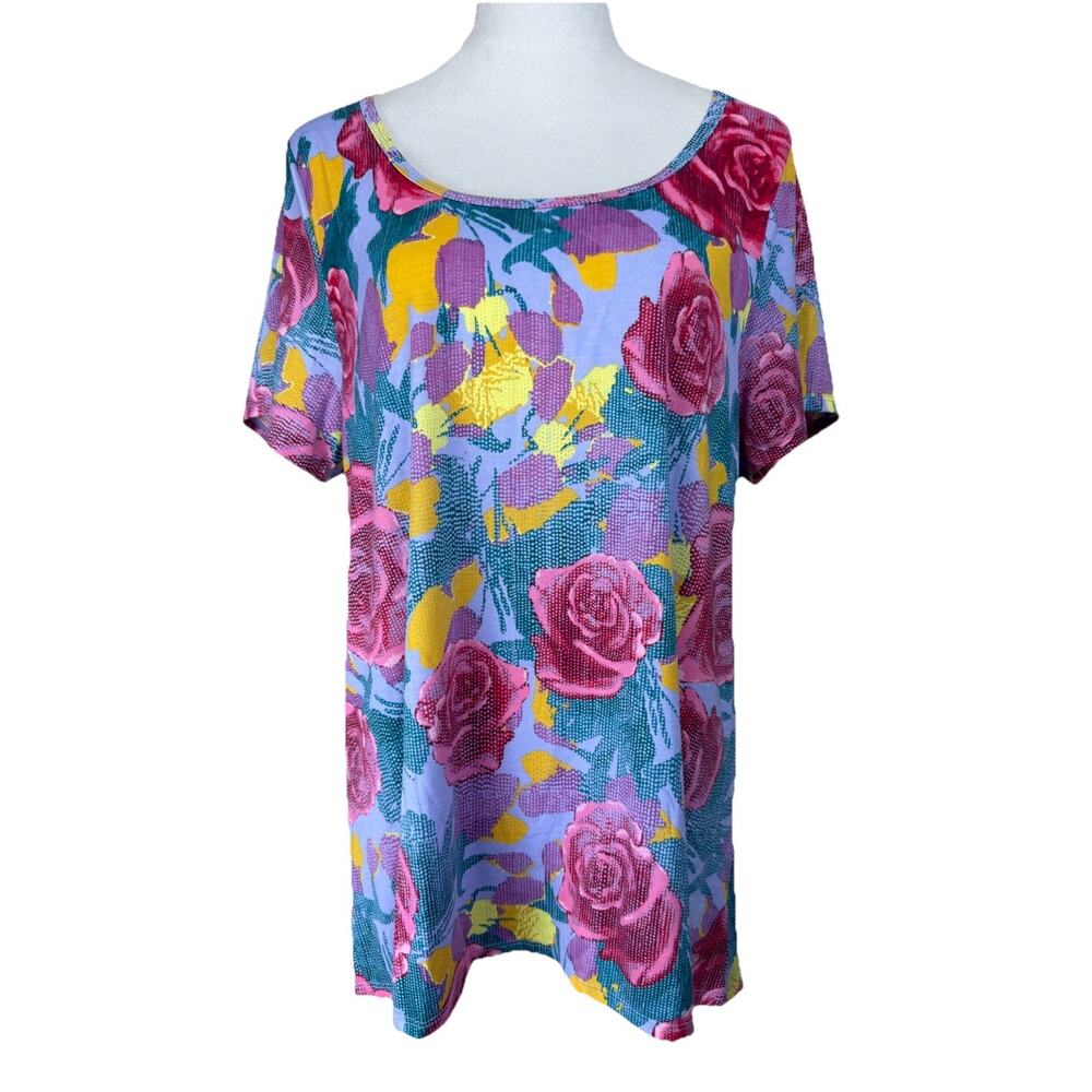 LulaRoe Women's Top Pullover Swing Tee XL Short Sleeves Floral Roses Spring